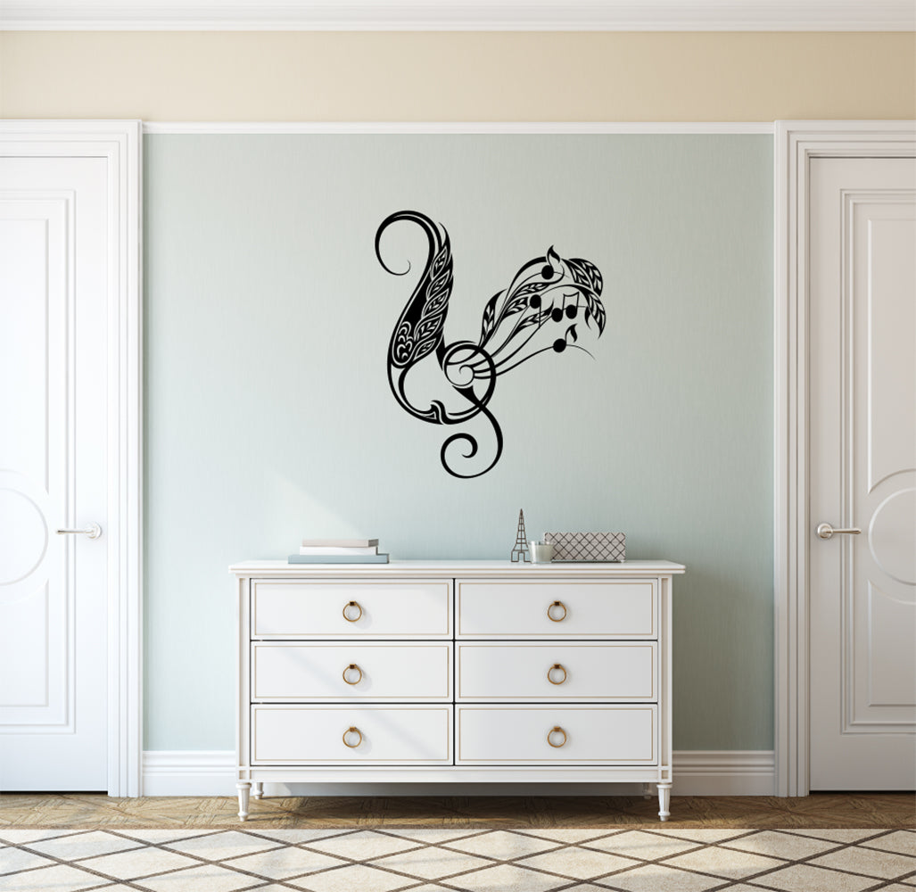 Boho Feather Treble Clef Swirl Music Note Vinyl Wall Decal