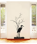 Tropical Heron Silhouette With Tree and Grass Coastal Vinyl Home Decor Wall Decal 