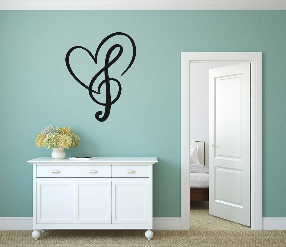 Treble Clef Heart Music Note Vinyl Wall Decal