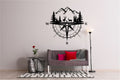 Deer Mountains and Pine Trees Compass Vinyl Wall Decal