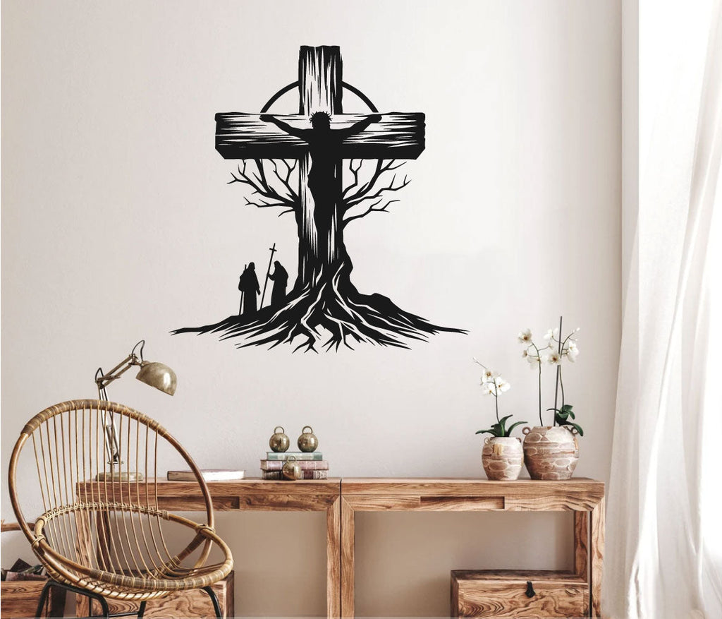 Cross With Jesus Crucifixion Vinyl Wall Decal