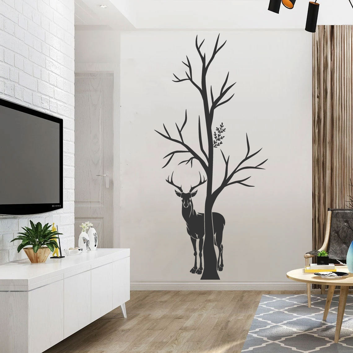 Deer and Tree Silhouette Vinyl Wall Decal