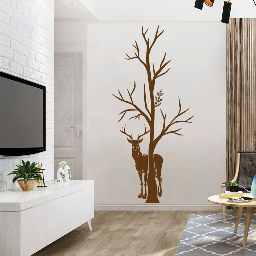 Deer and Tree Silhouette Vinyl Wall Decal