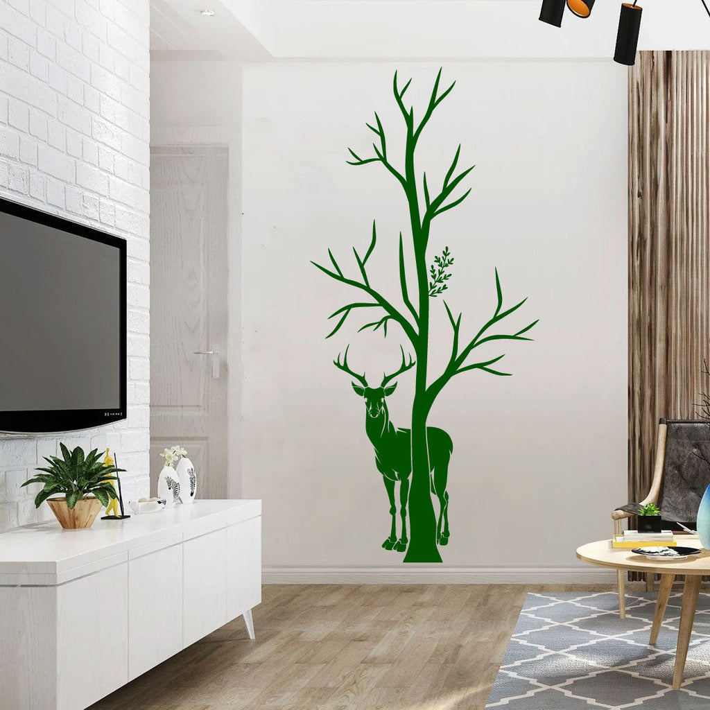 Deer and Tree Silhouette Vinyl Wall Decal