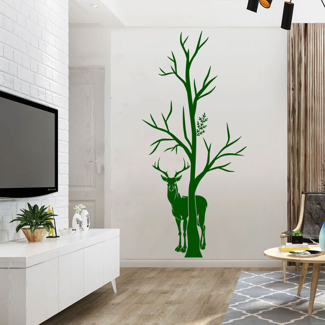 Deer and Tree Silhouette Vinyl Wall Decal