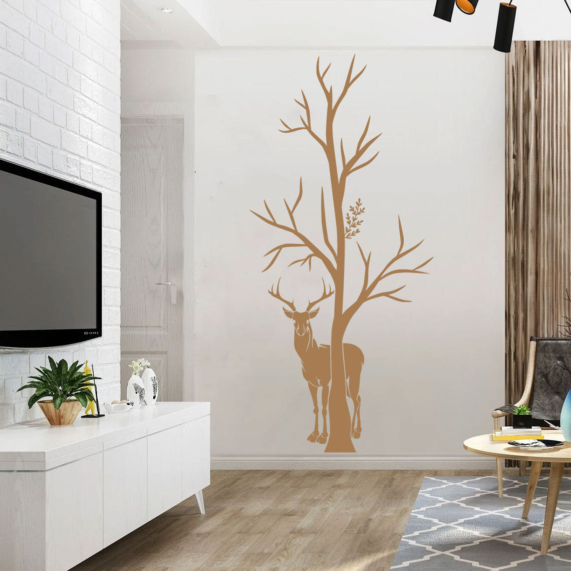 Deer and Tree Silhouette Vinyl Wall Decal