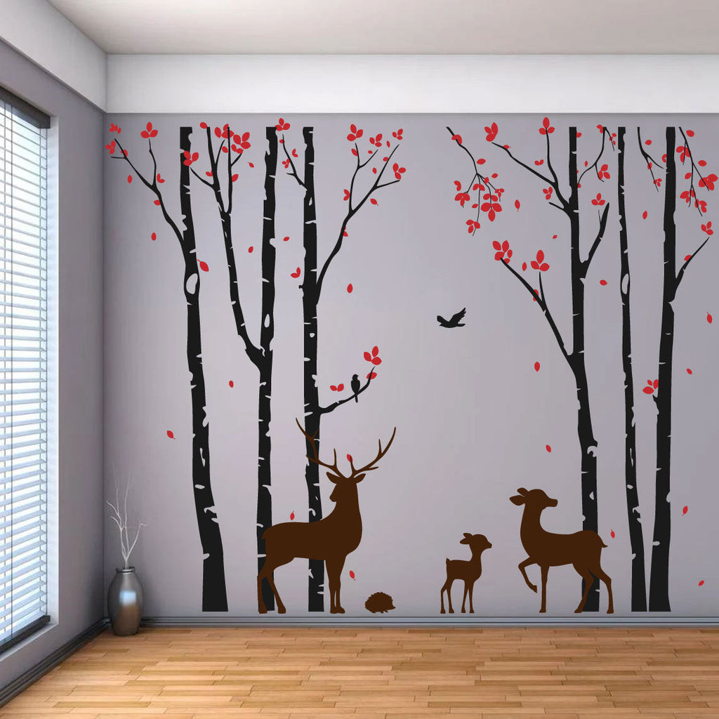 Birch Trees and Deer Vinyl Wall Decal
