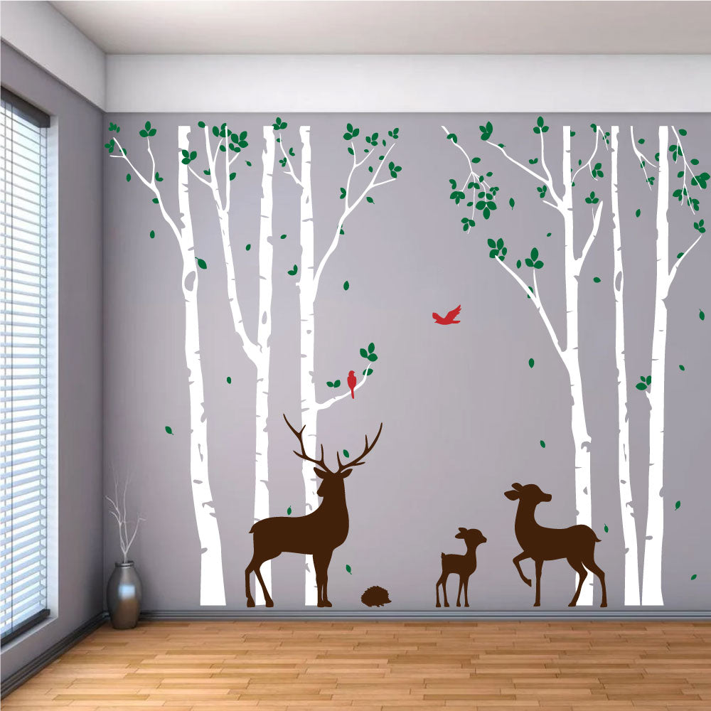Birch Trees and Deer Vinyl Wall Decal