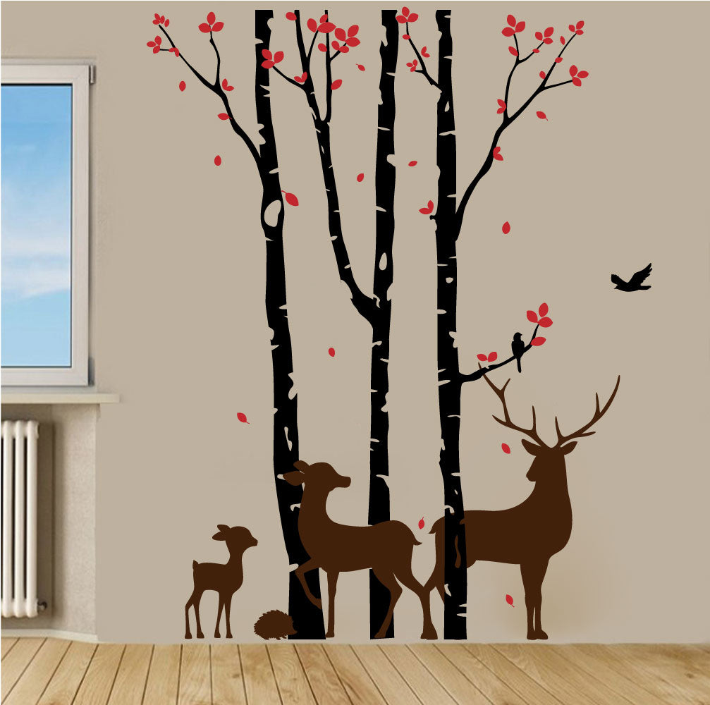 Birch Trees and Deer Vinyl Wall Decal