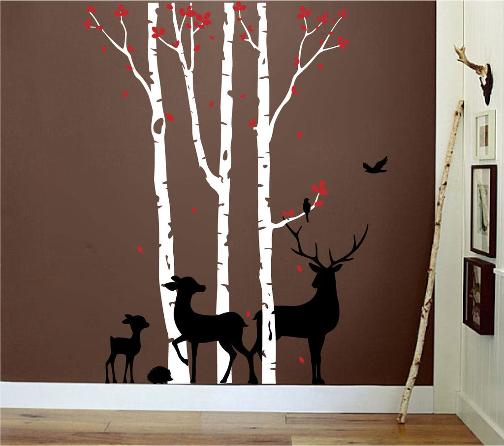Birch Trees and Deer Vinyl Wall Decal