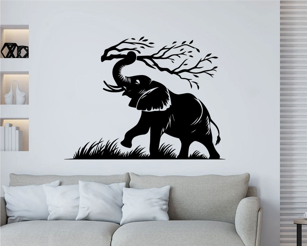 Elephant Silhouette and Branch Vinyl Wall Decal