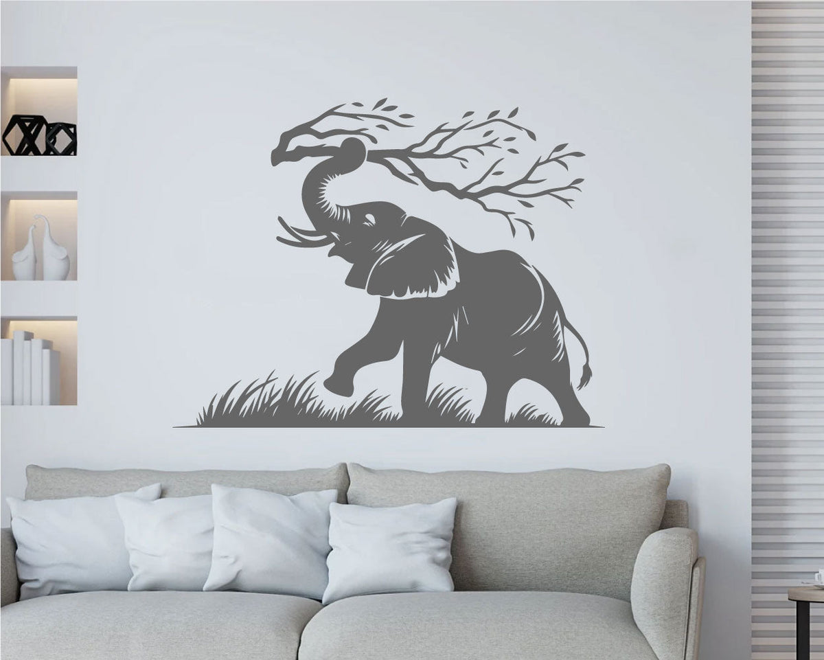 Elephant Silhouette and Branch Vinyl Wall Decal