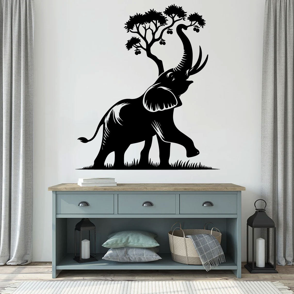 Elephant Silhouette and Tree Vinyl Wall Decal