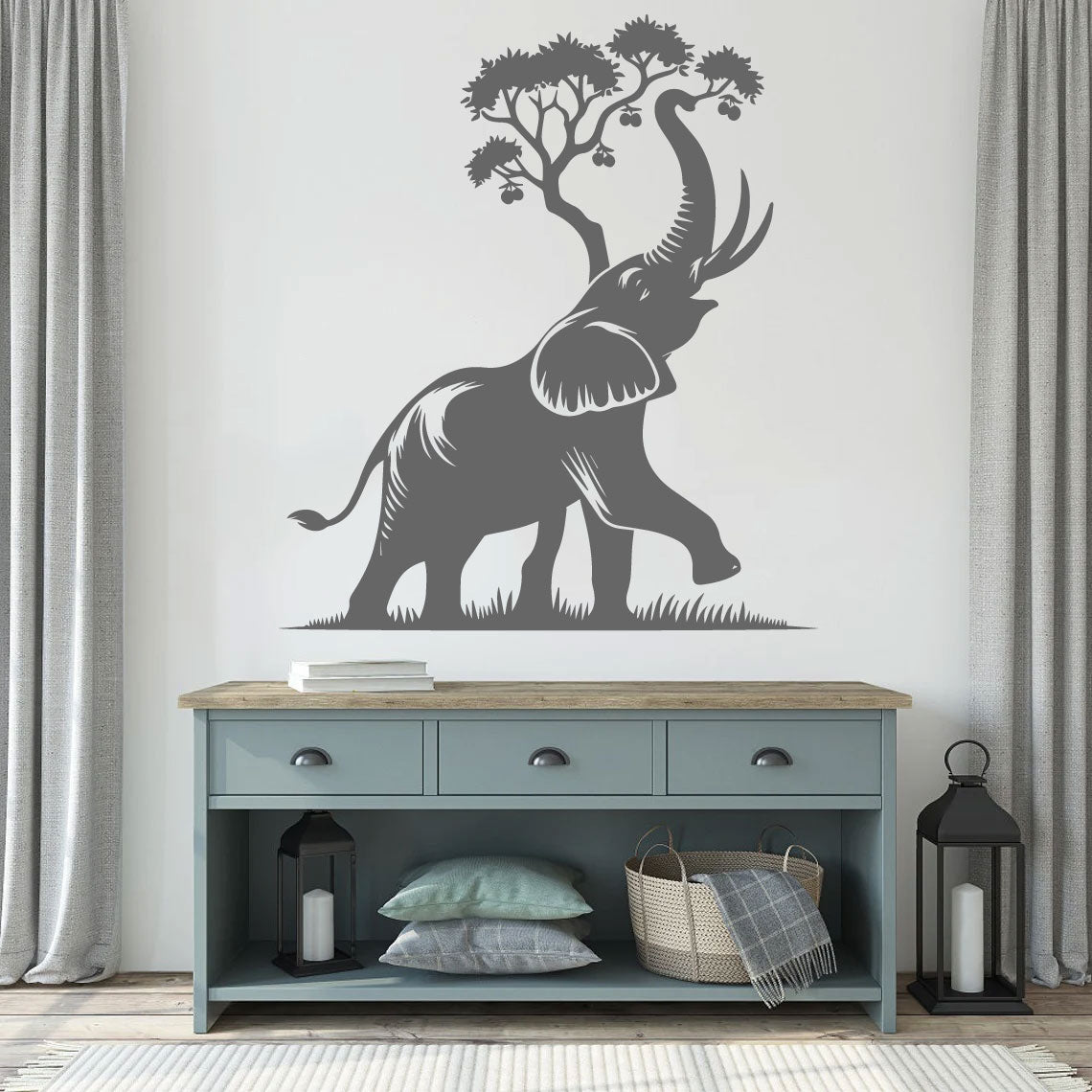 Elephant Silhouette and Tree Vinyl Wall Decal