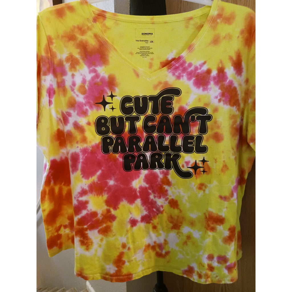 Cute But Can't Parallel Park Tie Dye V-Neck T-Shirt Plus 2XL ***