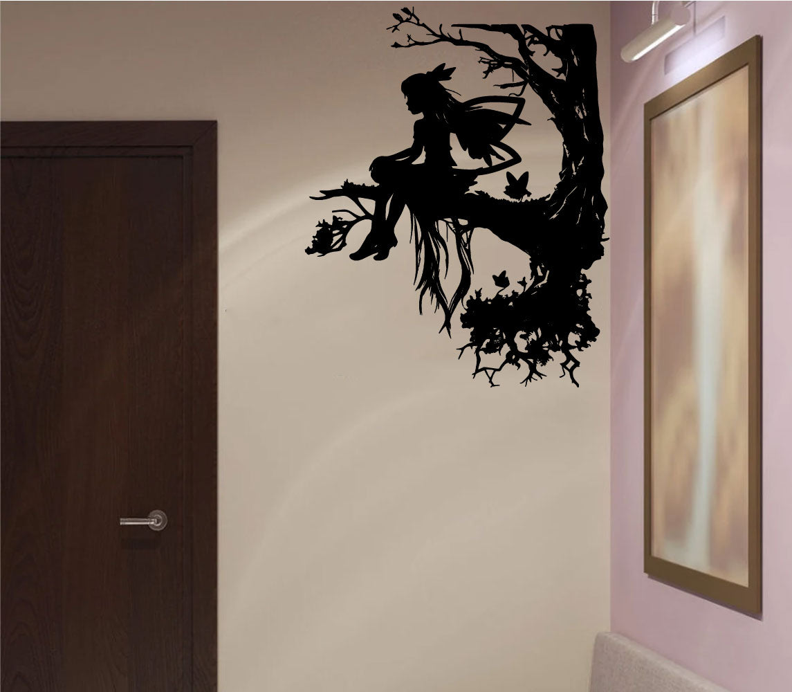 Fairy Sitting in Tree Vinyl Wall Decal