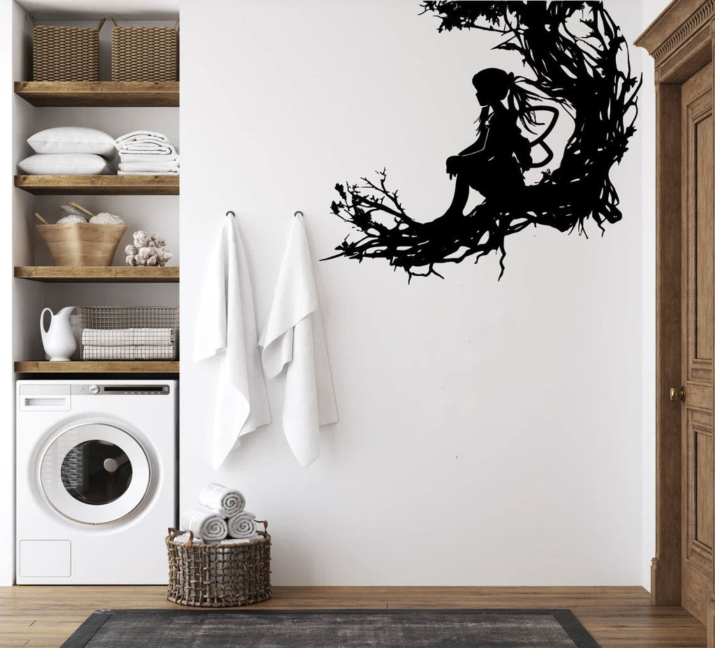 Fairy Sitting in Tree Vinyl Wall Decal