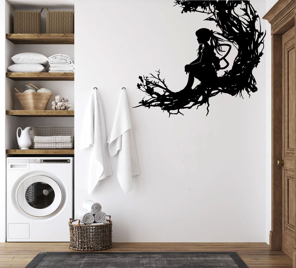 Fairy Sitting in Tree Vinyl Wall Decal