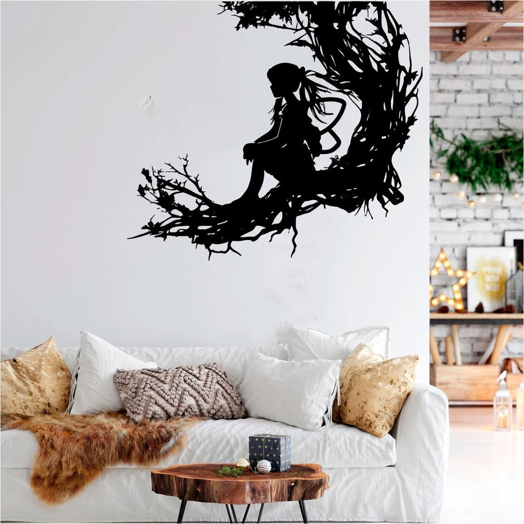 Fairy Sitting in Tree Vinyl Wall Decal