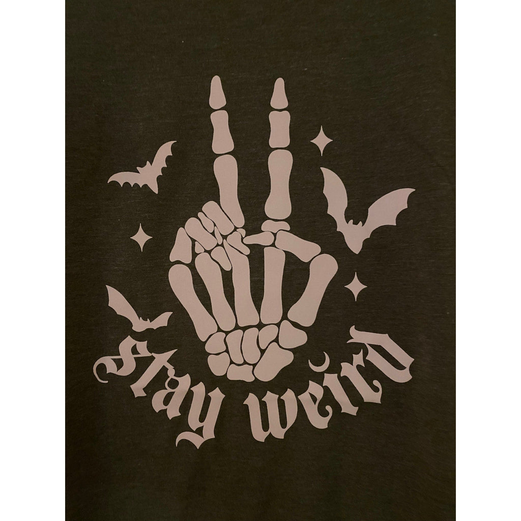 Stay Weird Skeleton Peace Bats Dark Gray Graphic Tee T-Shirt Slim Fit Size XL