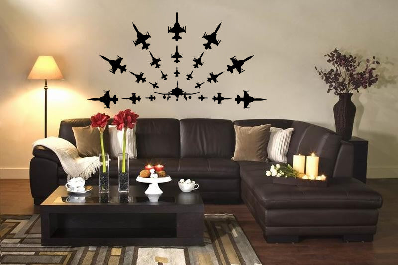 Military Fighter Jets Airplane Silhouettes Vinyl Wall Decal