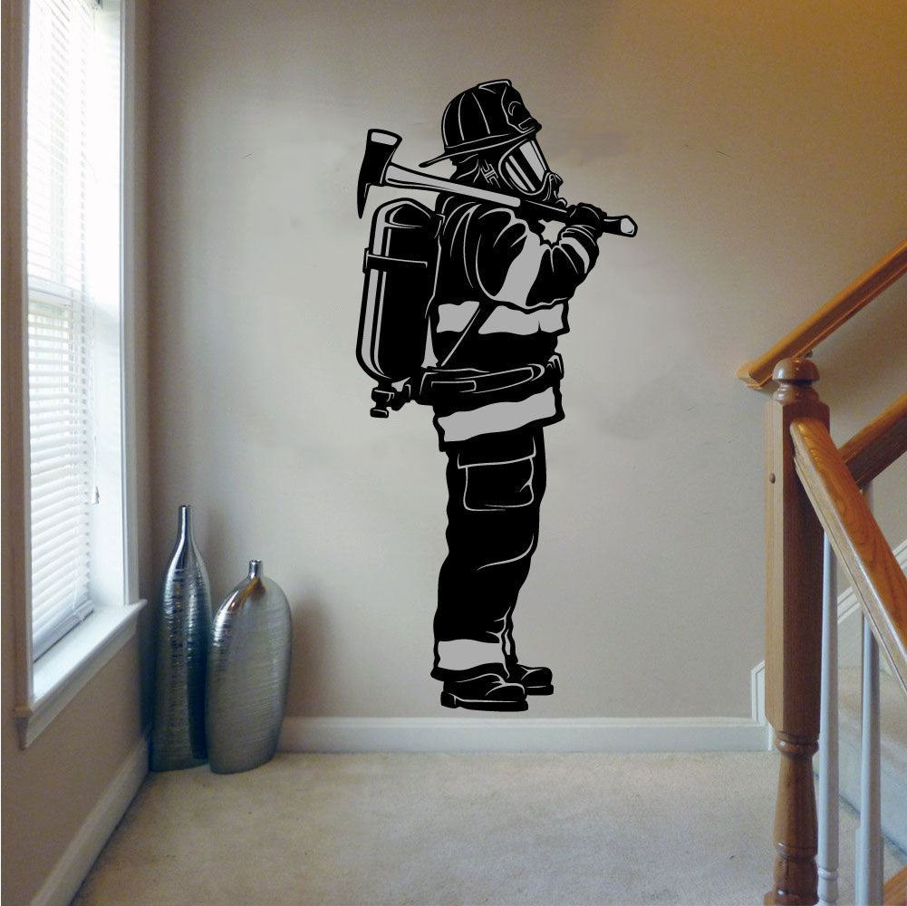 Firefighter Fireman Silhouette Vinyl Wall Decal