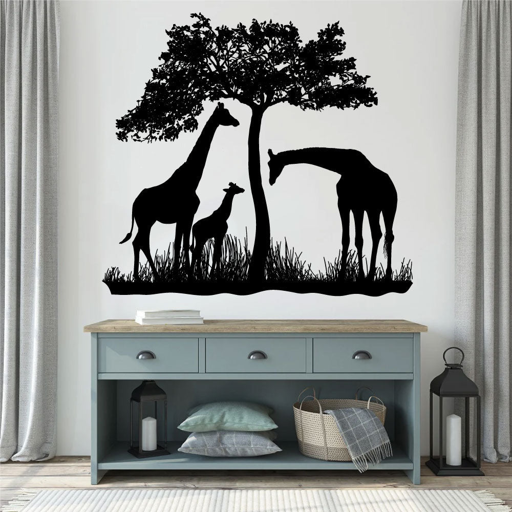 Giraffes Grass and Trees Vinyl Home Decor Wall Decal 