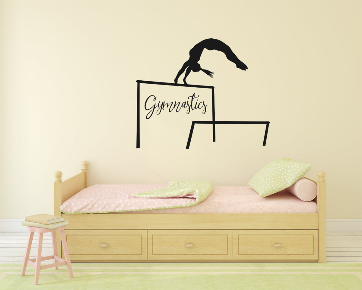 Gymnastics with Gymnast on Uneven Bars Silhouette Vinyl Wall Decal
