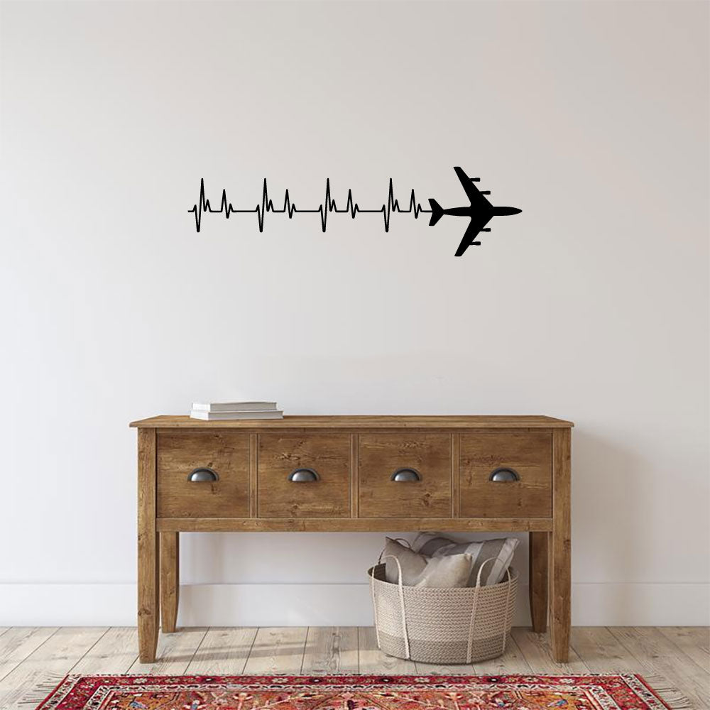 B 707 Airplane Silhouette Heartbeat Vinyl Home Decor Wall Decal 