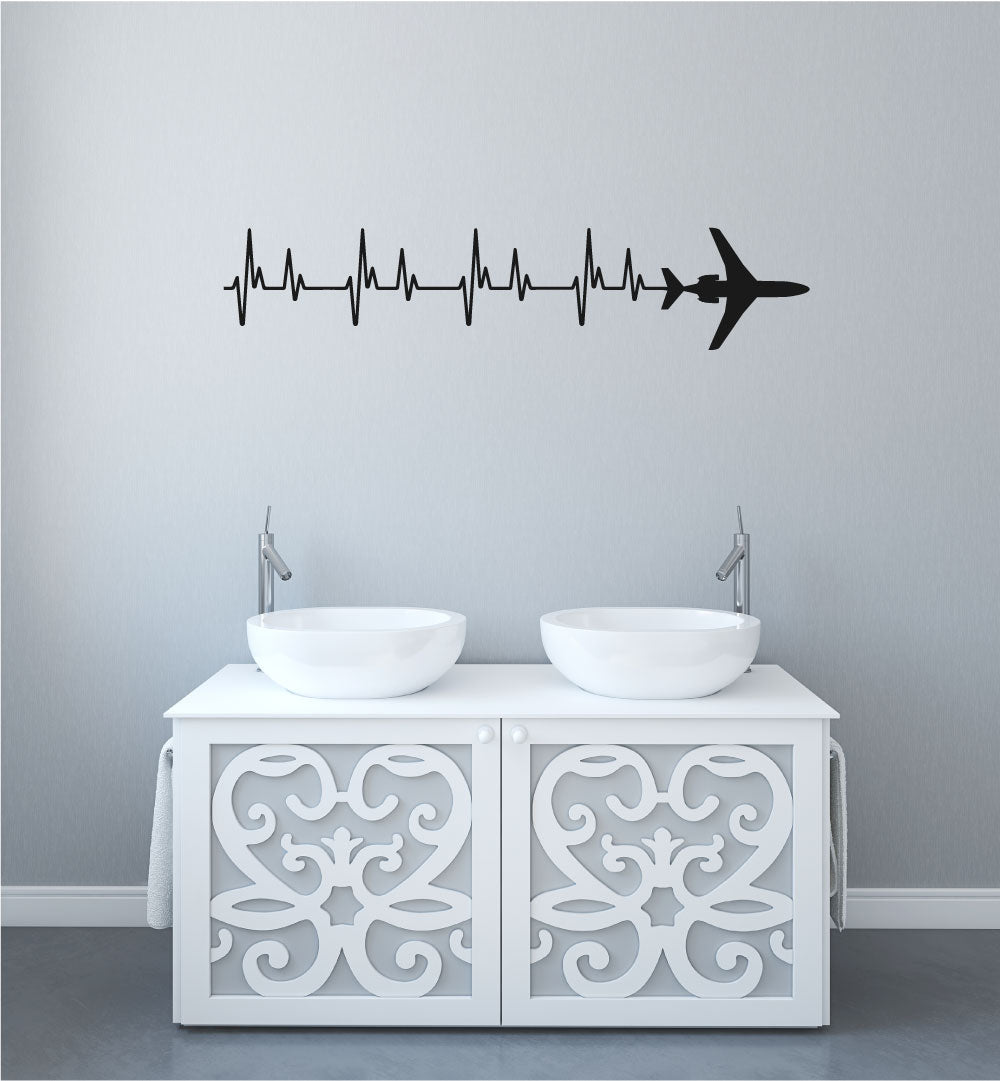 B 727 Airplane Silhouette Heartbeat Vinyl Home Decor Wall Decal 