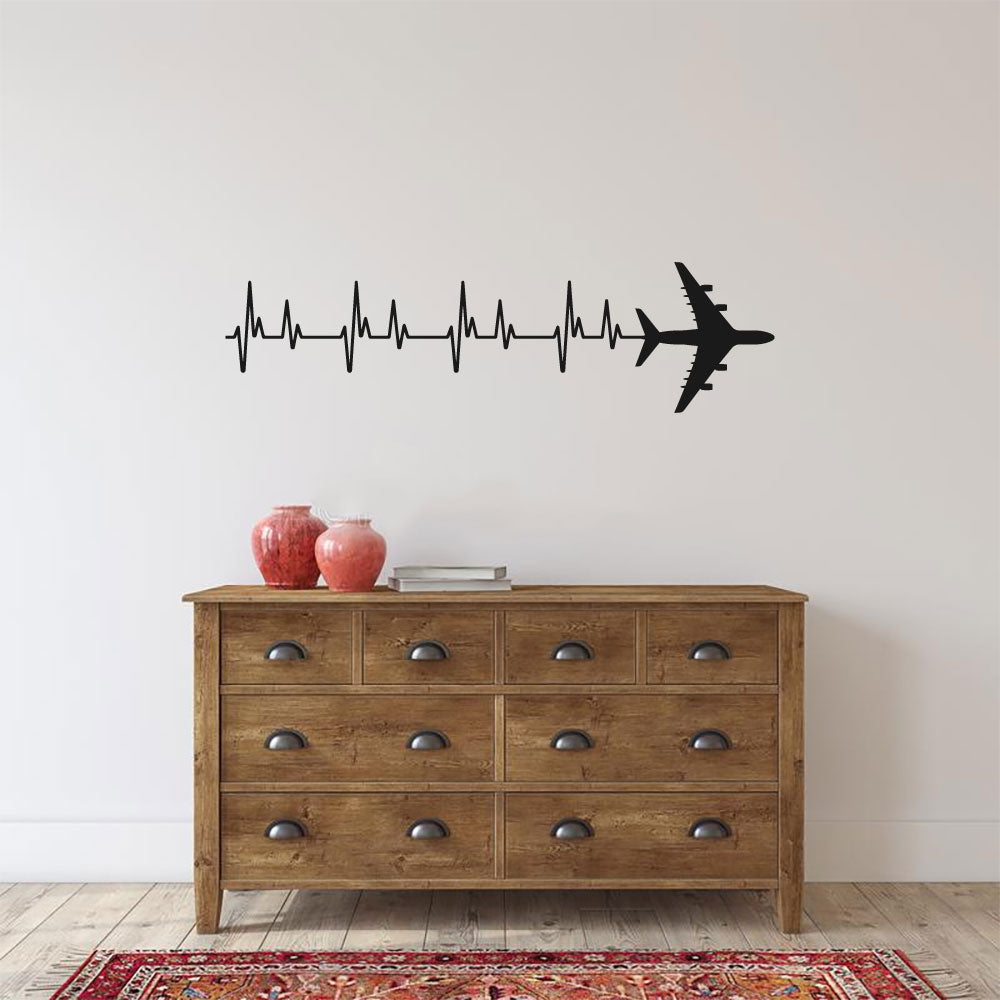 Air Bus A-380 Airplane Silhouette Heartbeat Vinyl Home Decor Wall Decal 