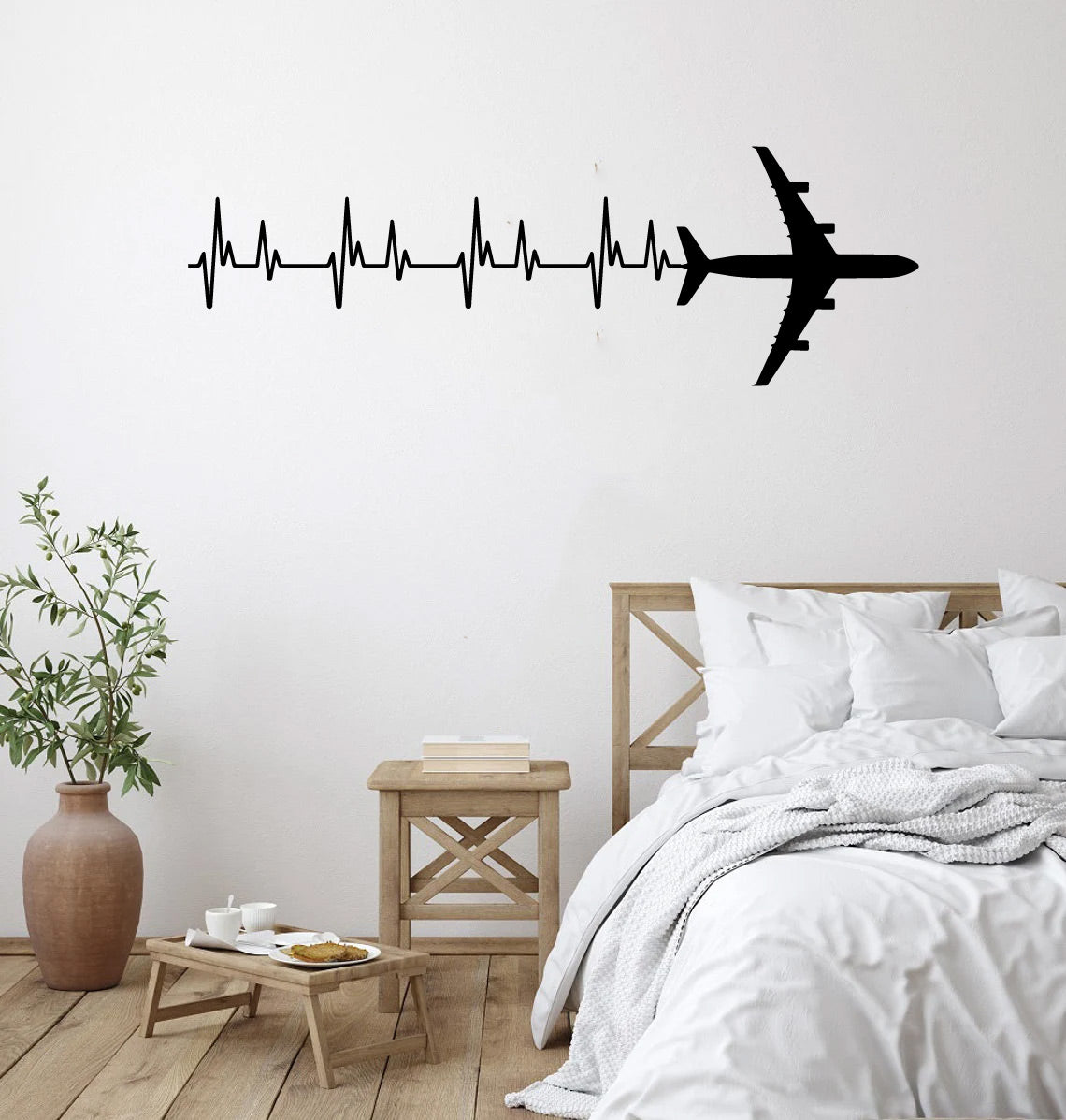 A-340 Airplane Silhouette Heartbeat Vinyl Wall Decal