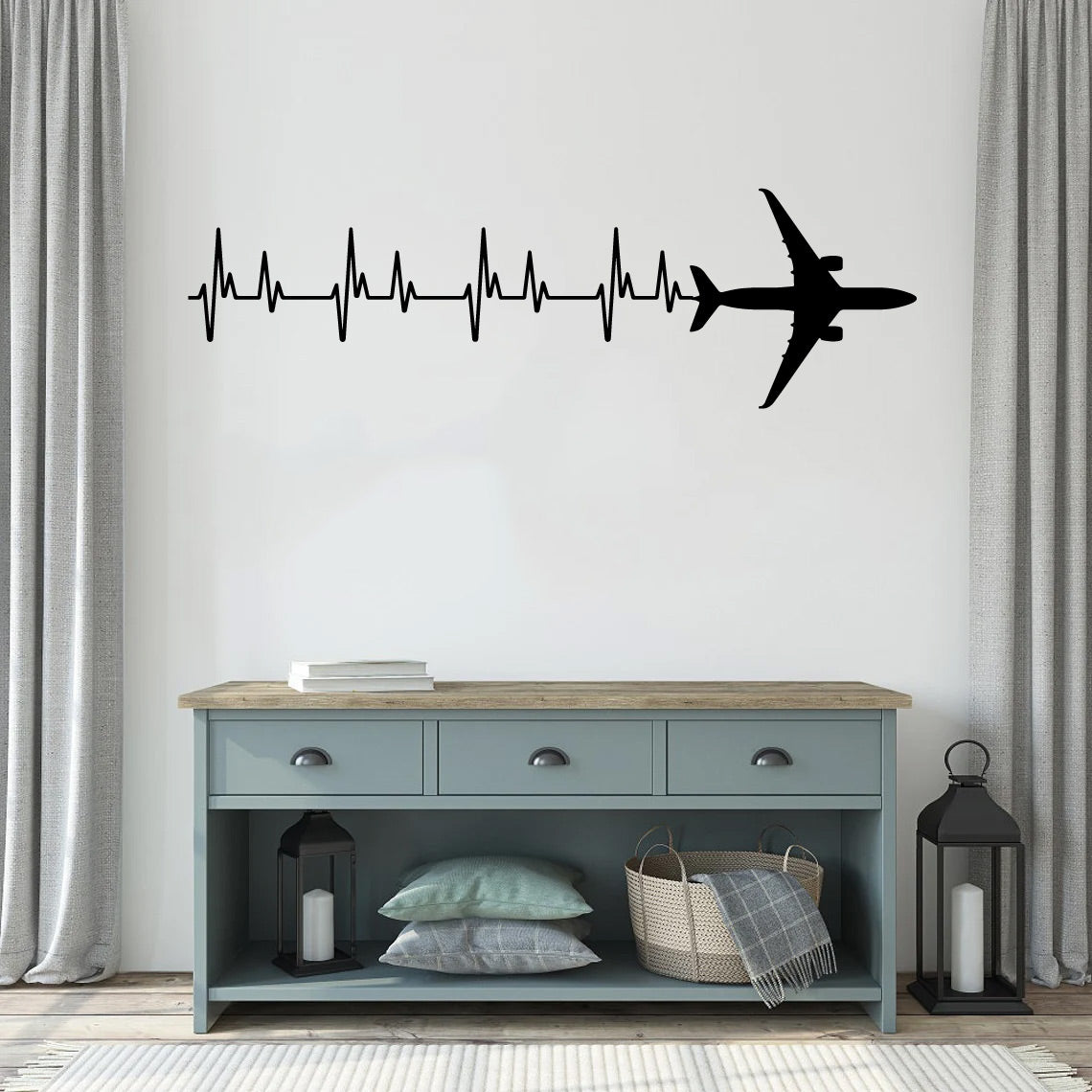 A-350 Airplane Silhouette Heartbeat Vinyl Wall Decal