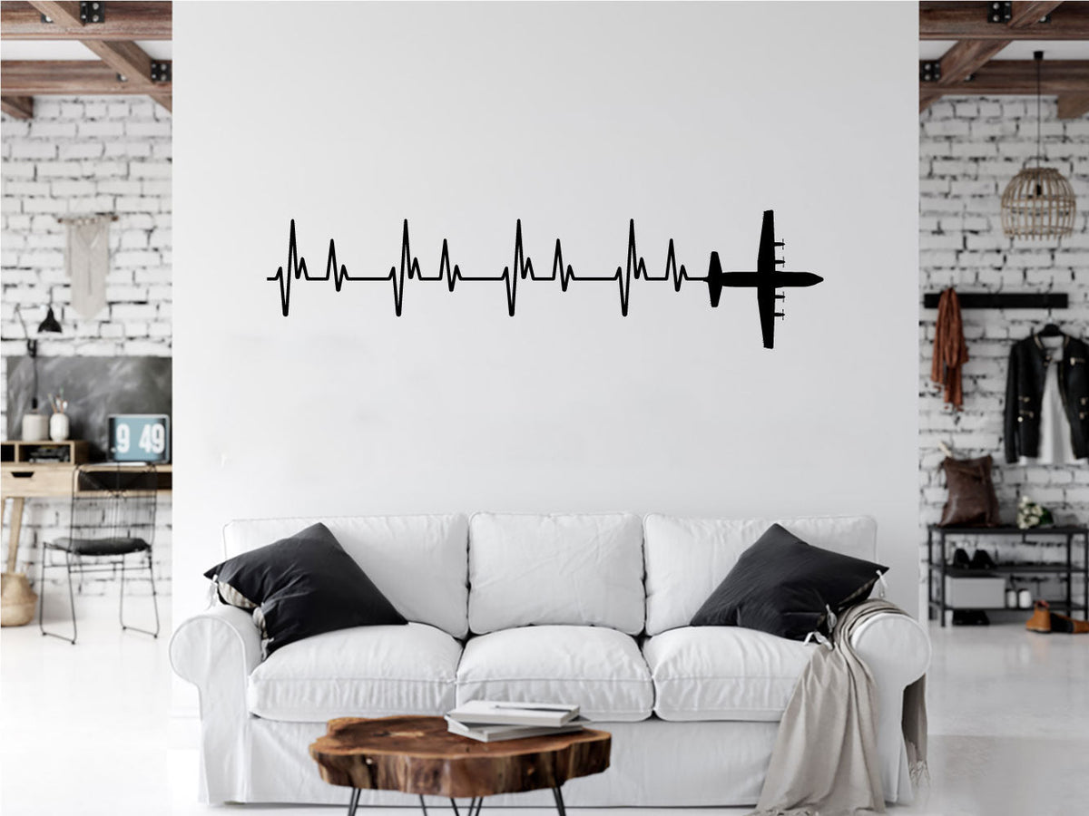 Lockheed C-130 Hercules Airplane Silhouette Heartbeat Vinyl Home Decor Wall Decal 