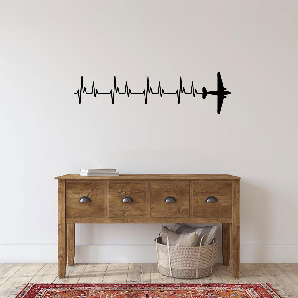 Douglas DC-3 Airplane Silhouette Heartbeat Vinyl Home Decor Wall Decal 
