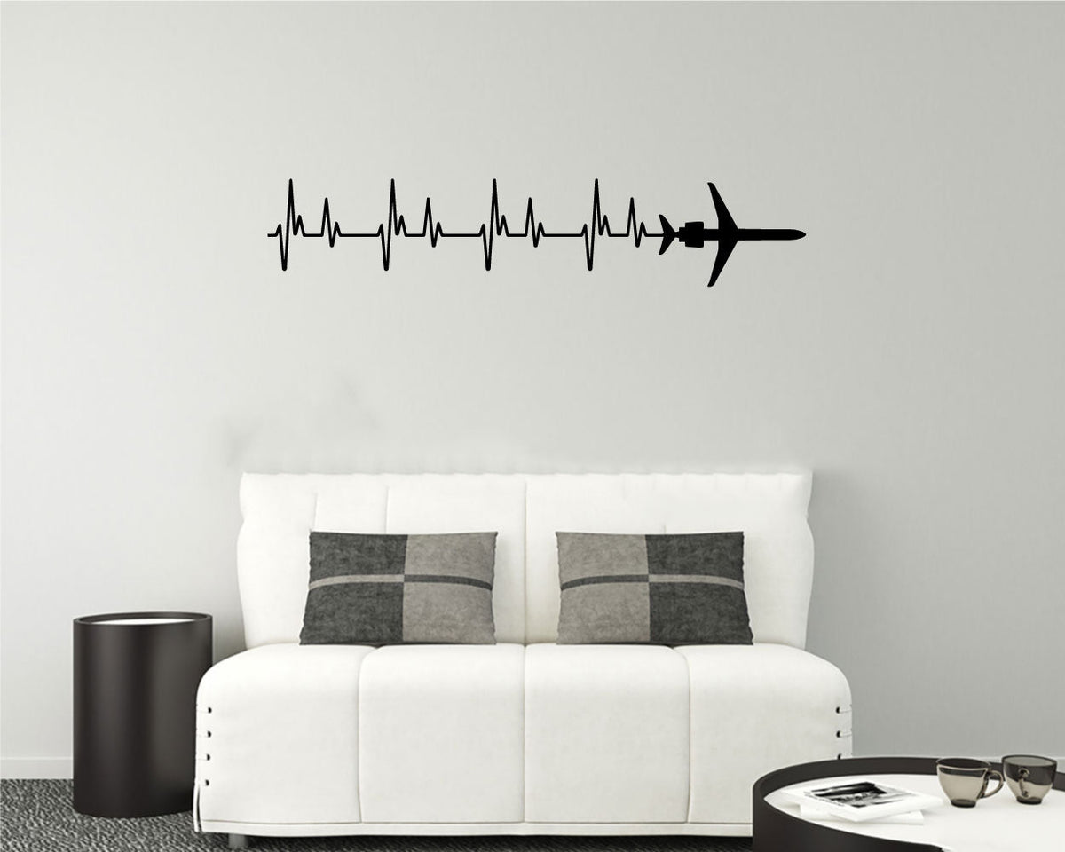 MD MD-88 Airplane Silhouette Heartbeat Vinyl Home Decor Wall Decal 