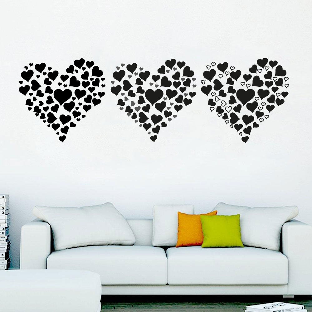 Hearts Shaped Heart Set of 3 Vinyl Home Decor Wall Decal 