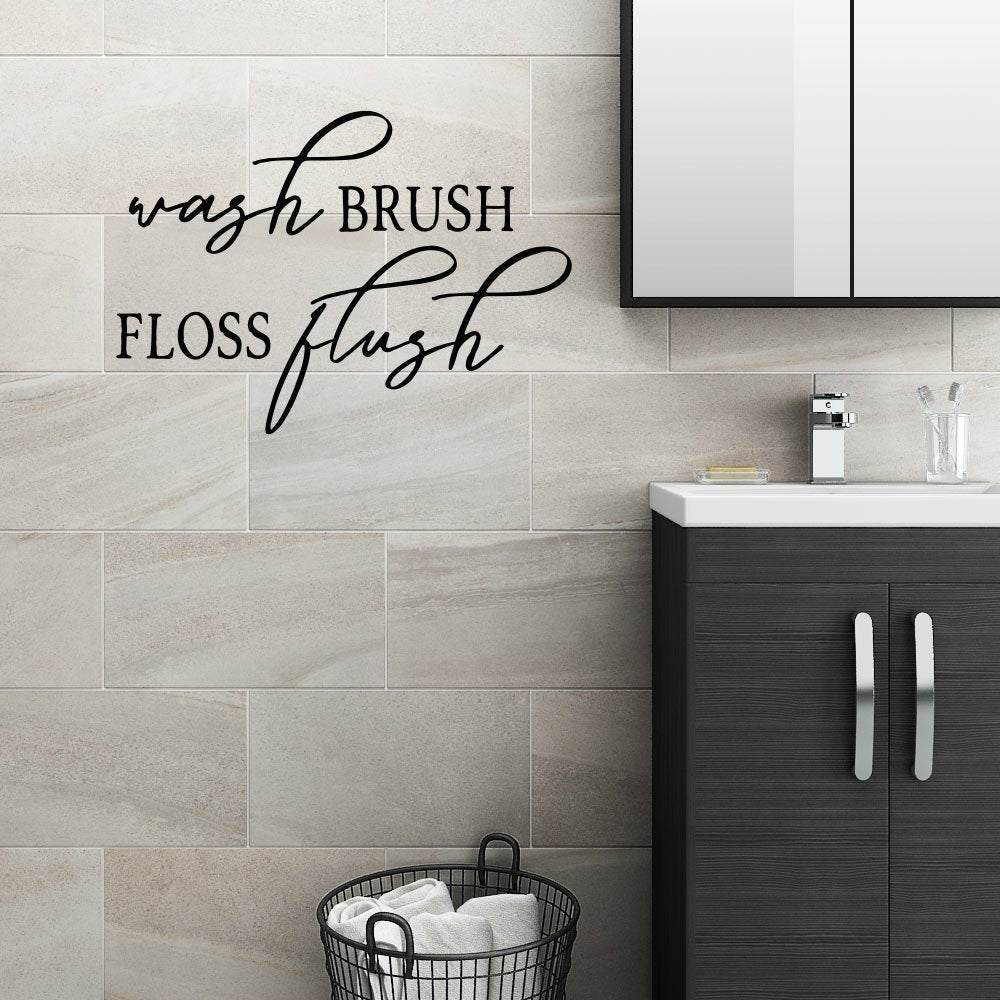 Wash Brush Floss Flush Bathroom Vinyl Home Decor Wall Decal 
