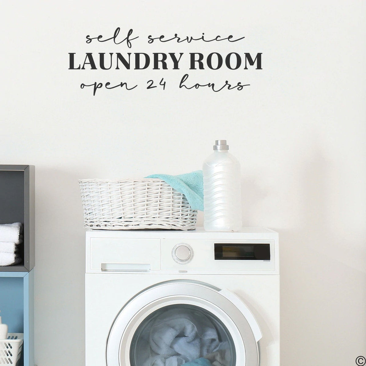 Self Service Laundry Room Open 24 Hours Vinyl Home Decor Wall Decal 
