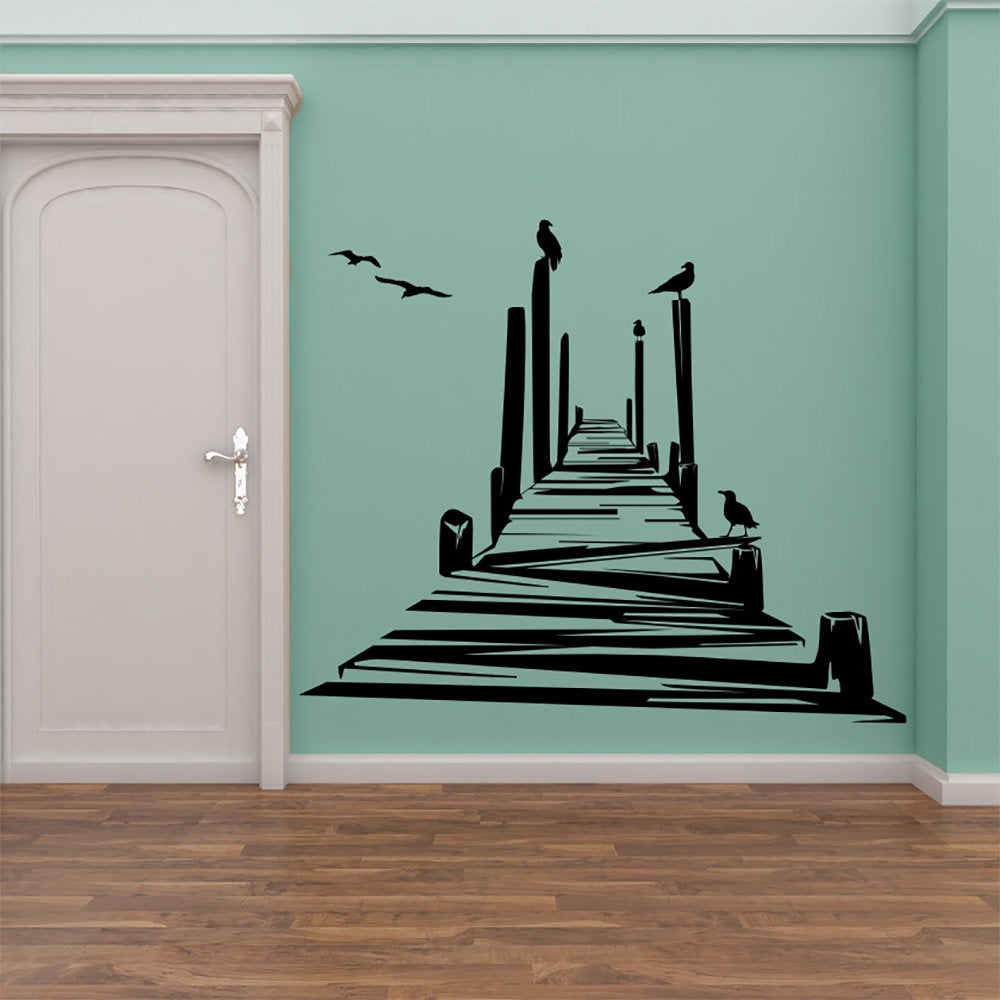 Ocean Pier and Seagulls Vinyl Home decor Wall Decal