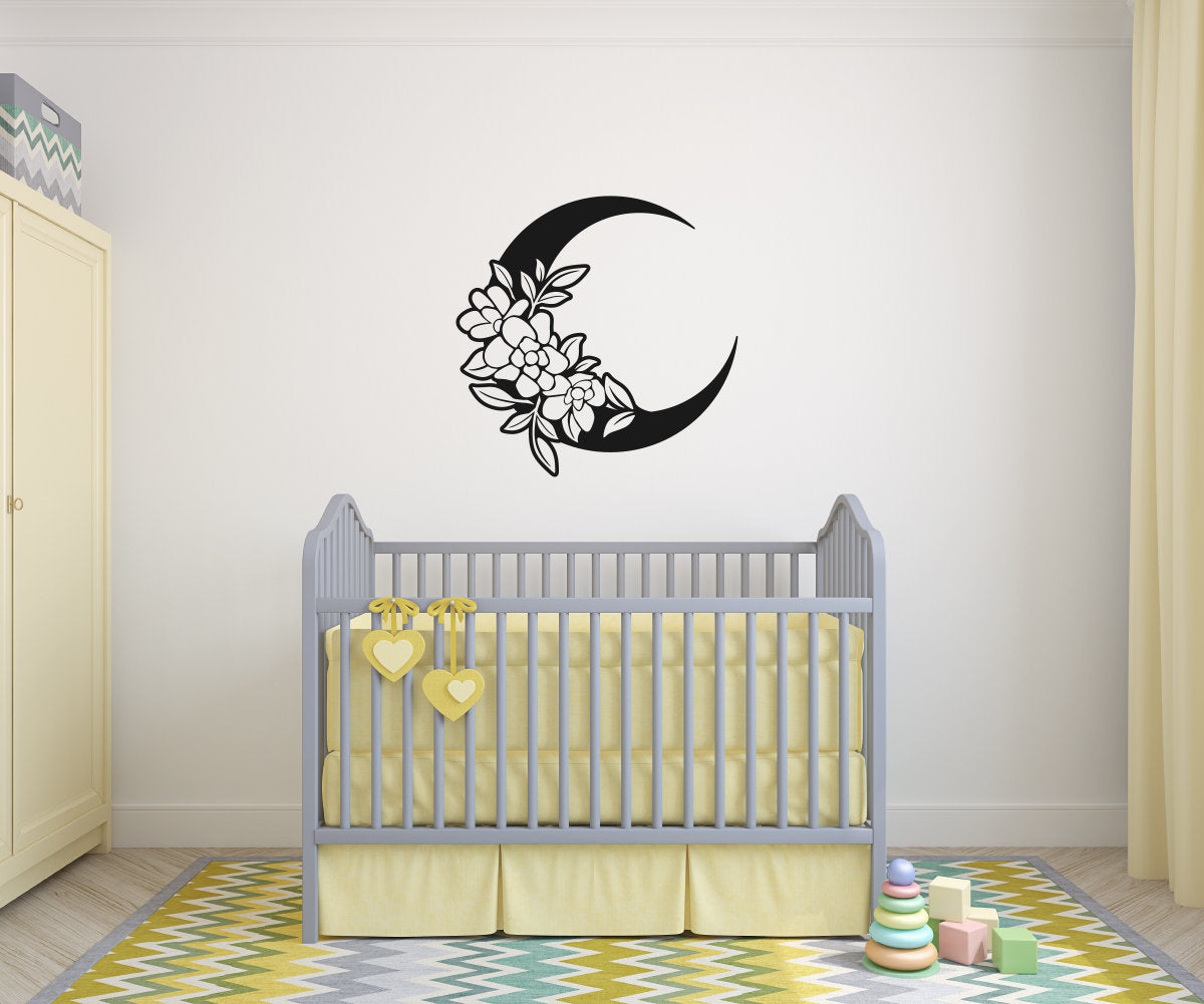 Moon and Flowers Vinyl Home decor Wall Decal 