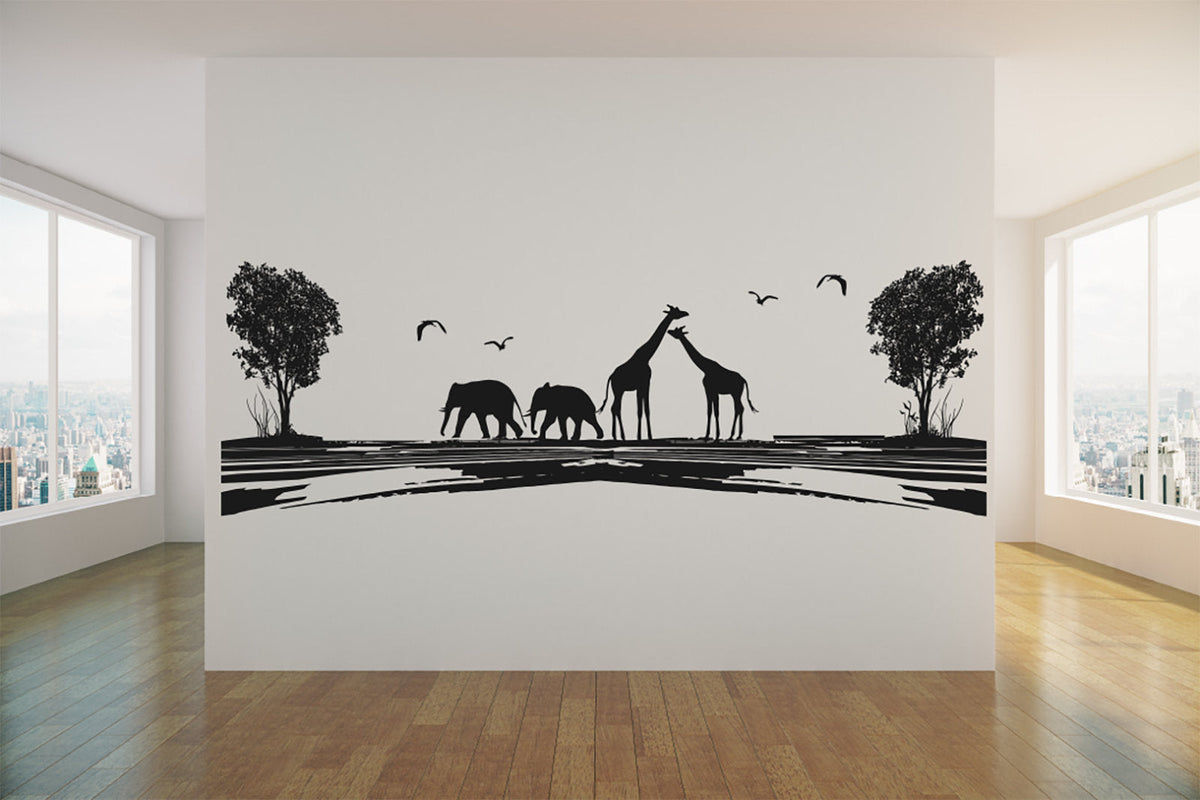 Giraffes Safari Animal Scene Vinyl Home Decor Wall Decal 