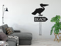Tropical Pelican on Beach Sign Sea Post Silhouette Coastal Vinyl Home Decor Wall Decal 