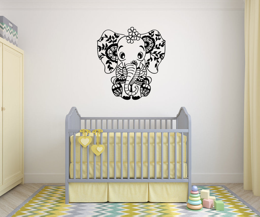 Elephant Baby Mandala Silhouette Vinyl Home Decor Wall Decal 