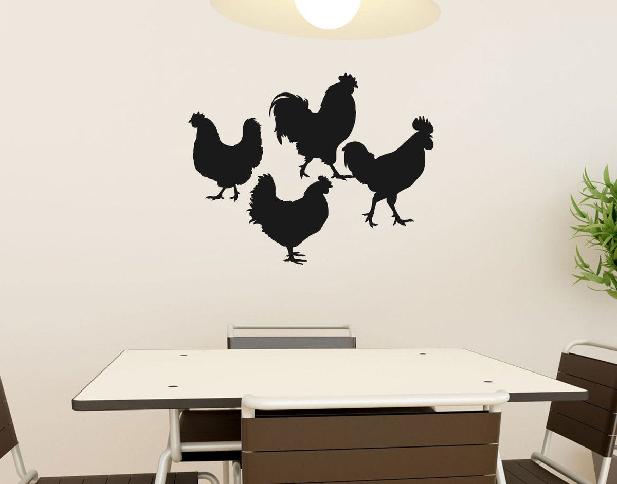 Chicken Silhouettes Set of 4 Vinyl Home Decor Wall Decal 