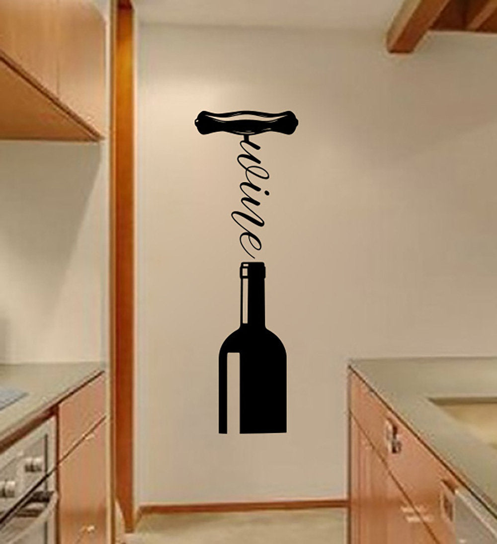 Wine Bottle Corkscrew Kitchen Vinyl Home decor Wall Decal 