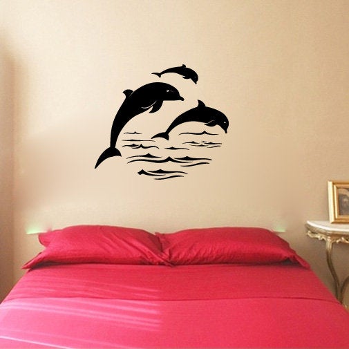 Dolphins and Waves Vinyl Coastal Home Decor Wall Decal 