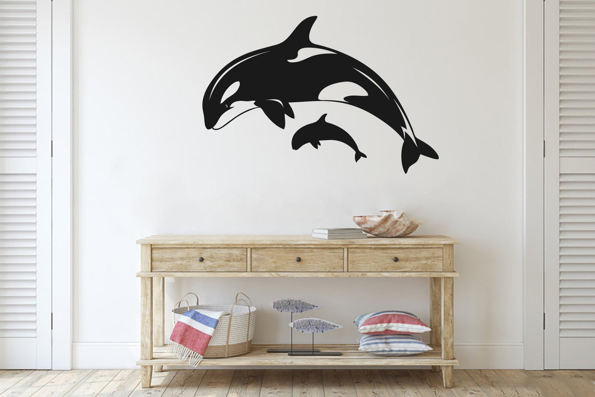 Orca Killer Whale Mom and Calf Vinyl Home decor Wall Decal