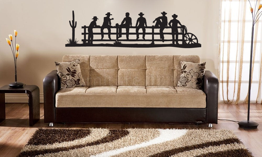 Country Cowboy Silhouettes Sitting on Fence Vinyl Home Decor Wall Decal 