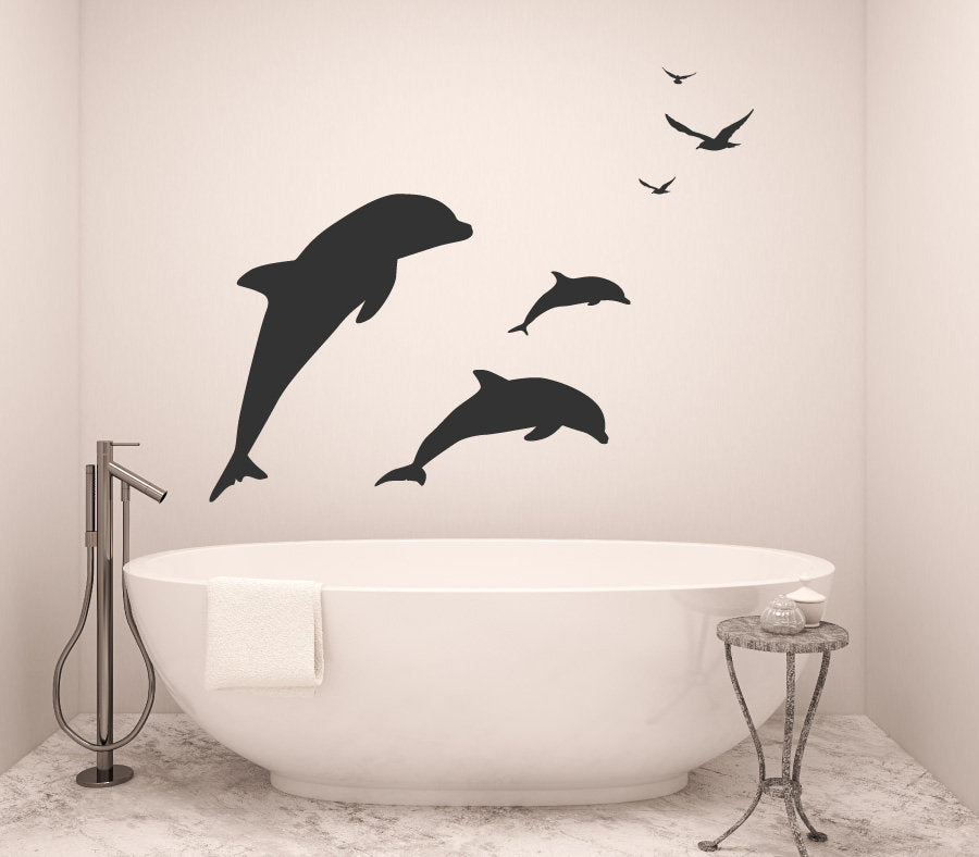 Dolphins and Seagulls Coastal Vinyl Home Decor Wall Decal 
